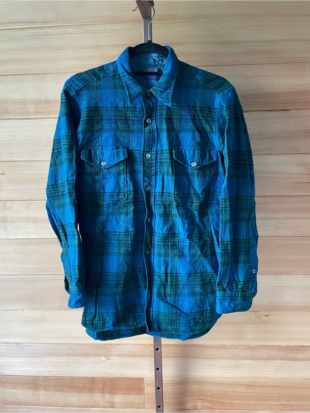 Vintage Pendleton Blue and Green Wool Button Up